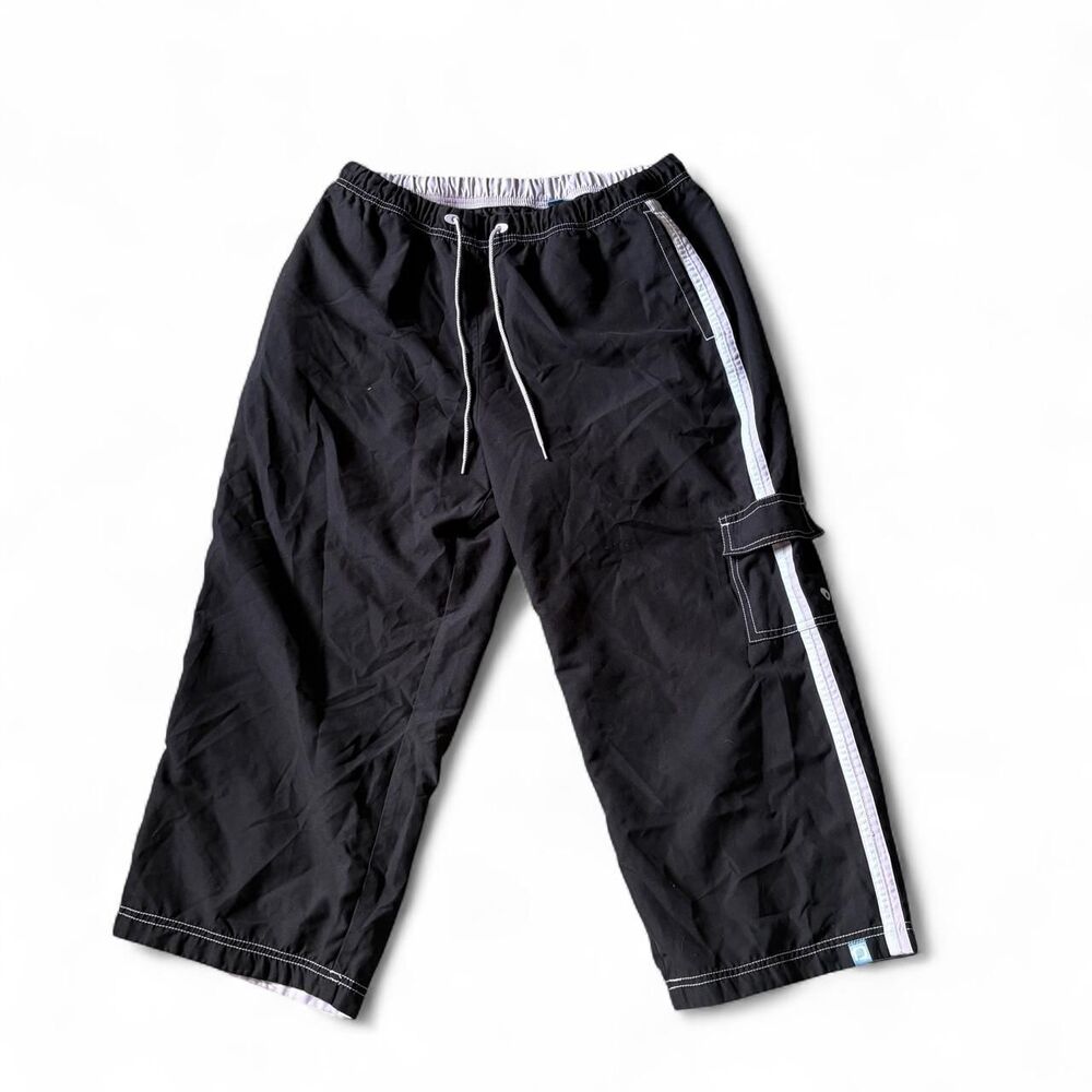 Vintage Fuda Y2K Black & White Side Stripe Track Pants Cropped Large